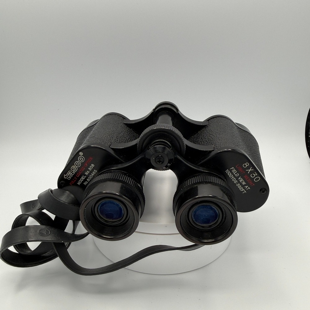 Tasco Binoculars 8x30 Vintage Model 308 Coated Optics Black made in Japan w/Case